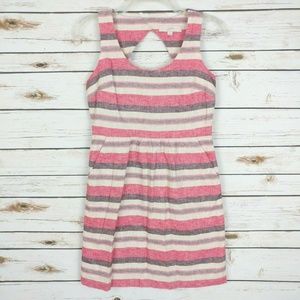 LOFT Linen Stripe Tank Dress Sleeveless Open Back